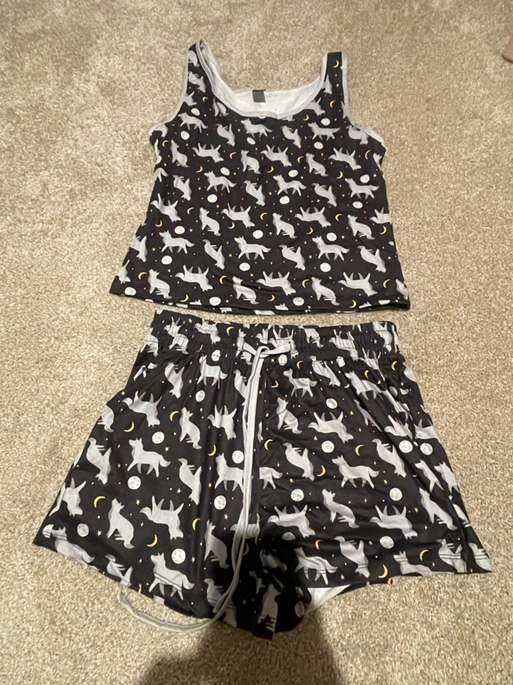 POP Fit Black Wolf & Moon Tank Top and Drawstring Shorts Pajama Set